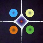 Cinque sfere di un viaggio ipnotico - Acrilico e sabbie - cm 100 x cm 70